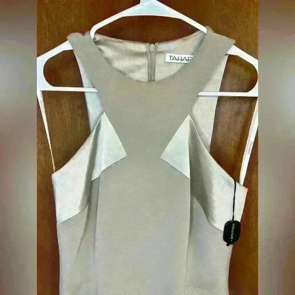 Tahari Maxi tan gold  formal Evening Dress - New with tags - Picture 5 of 8